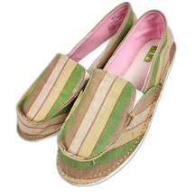 Mix no.6 Size 10 Lightweight Slip-on Comfort Shoes Green Beige Striped Canvas