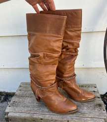 Vintage 80s Zodiac Heeled Slouchy Knee High Boho Western Festival Boots 8 1/2M