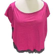 WE THE FREE Hot Raspberry Pink crop top gray lace trim Oversized NEW Size SMALL