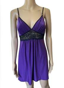 In Bloom Y2K Purple Black Goth Witchy Romantic Lace Lingerie Mini Slip Dress