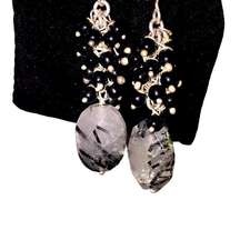 Earrings Artisan Zebra Stone with black silver cluster Bobs