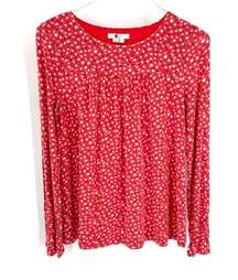 BODEN Flare Cuff Red & White Rosehip Aditya Daisy Long Sleeve Smocked Blouse Top