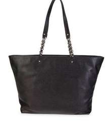 Chain-Trim Pebbled Leather Tote