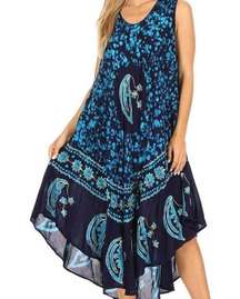 Sakkas Moon and Stars Batik Caftan Tank Dress / Cover Up in Shades of Blue