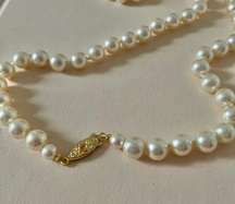 Vintage “Mairi” Champagne Pearl Necklace 25” Gold Marquise Fishhook JAPAN Classic