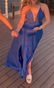 Blue Cut Out Sundress With Slit