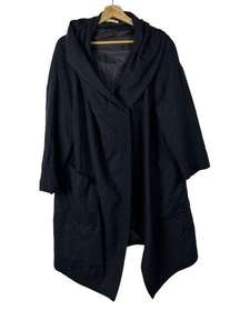 Fog Linen Work Navy Blue Linen Drape Trench Coat M