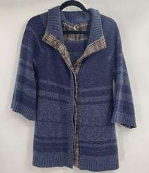 Free People Navy Nylon Wool Striped Jacket w/ Snap Buttons-Small