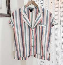 Blue And Pink Striped Pajama Shirt