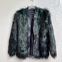 Balmain x H&M faux fur jacket black / green size 2 new with tags