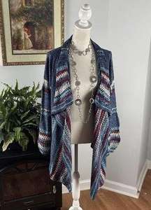 One World Blue Open Waterfall Aztec Western Long Sleeve Sweater Womens Medium