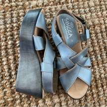 Sbicca Hand Made Silver zhray Wedge Strappy Sandals 8.5 8 39 made in USA