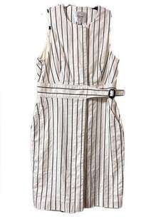 LK Bennett White Blue Striped Pocket Belted Dr. Jenna Lined Shirt Dress sz 10