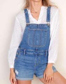 Denim Distressed Shortalls Jean Cuffed Short Bib Overalls Size Small