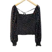 Gab and Kate Cropped Long Sleeve Star Smocked Low Square Neck Blouse Size Large