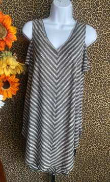 NWT  Charcoal Striped Hi-Lo Cold Shoulder Bow Tie Dress | SMALL |