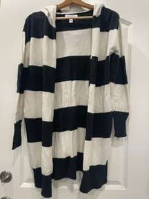 Black & White Stripped Hooded Cardigan