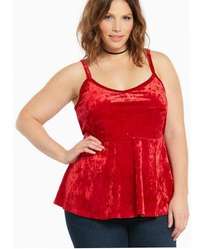 TORRID Womens Y2K Scoop Neck Crushed Velvet Peplum Tank Top Size 3X Bright Red