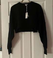 Good American Black Crewneck cropped sweatshirt NWT Size XS