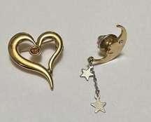 Lot Of 2 Signed Avon Gold Tone Brooch / Lapel Pin Heart / Moon