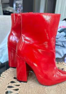 Red Leather High Heel Booties