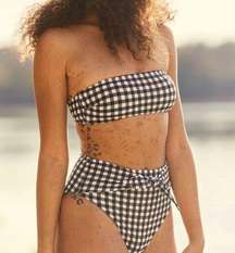 Aerie Gingham Tie High Cut Cheeky Bikini Bottom Medium Women’s Black White NWT.