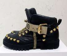 Authentic MOSCHINO Sold Out Everywhere TEDDY Studs Trekking Ankle Leather Boots