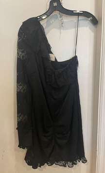 Black lace  mini dress size L one shoulder