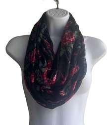 Black Pink Red Floral Sheer Lightweight Infinity Scarf