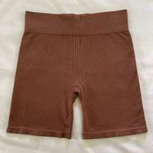 Brown Ribbed Seamless Bike Shorts