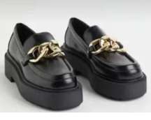 H&M  Black Chunky Lug Sole Patent Loafers Size 9