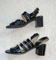 9&CO. Vintage block heel leather upper size 7 strappy 90's 2 3/4" Y2K