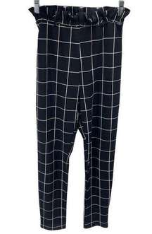 Day & Night paper bag waist Pull On Pants Windowpane Stretch Black White Small