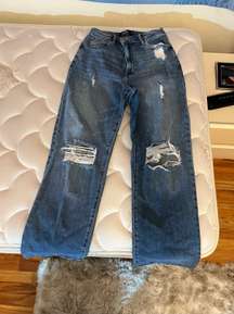 high rise dad jeans ripped 