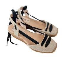 Gaimo Tan Black Espdarille Strappy Wedges Sz 5