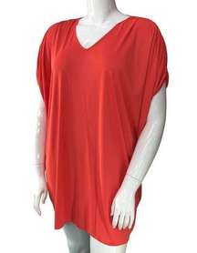 Natori Womens Size S Top Oversized V Neck Slouchy Ruched Sleeves Coral Pink