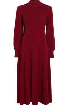 NWT Hill House The Persephone in Black Cherry Ribbed Sweater Knit Midi Dress S