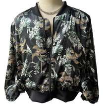 Victoria's Secret Black Luxe Palm Satin Bomber Jacket Size Large