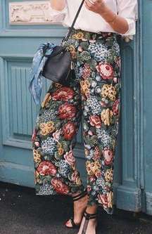 Zara Floral Cropped Wide Leg Trousers