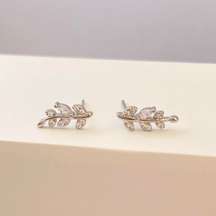 925 Silver Plated CZ Cubic Zirconia Leaf Stud Earrings for Women