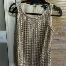 White House Black Market Top Small Beige Sequined Lined Sleeveless Shirt Tank