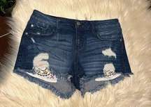 Harper embroidery pocket distressed denim shorts sz 27