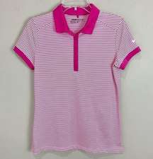 Nike Dri-Fit Stripe Golf Polo Shirt Pink & White Short Sleeve Ladies Sz Med