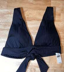 Large  Women’s Black Rib Triangle Tie Back Bikini Top BNWTS  $34.95