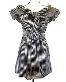 HER ENTIRE NAME Says Grace Gingham Plaid Dress Size Small Black White Ruffle