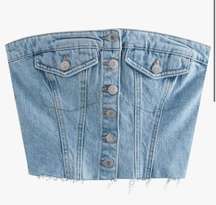 Cropped jean strapless shirt