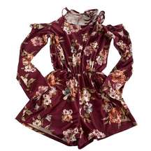 MTS Romper Womens Medium Burgundy Floral Print Long Sleeve Cold Shoulder