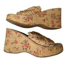 Vintage Y2K 90’s 80’s Floral Straw Platform Sandals Size 9 Straw