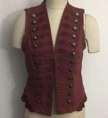 NWT Free People Military Button Ruffle Vest Wine Red Size Small