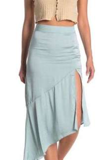 Blue Satin Midi Skirt